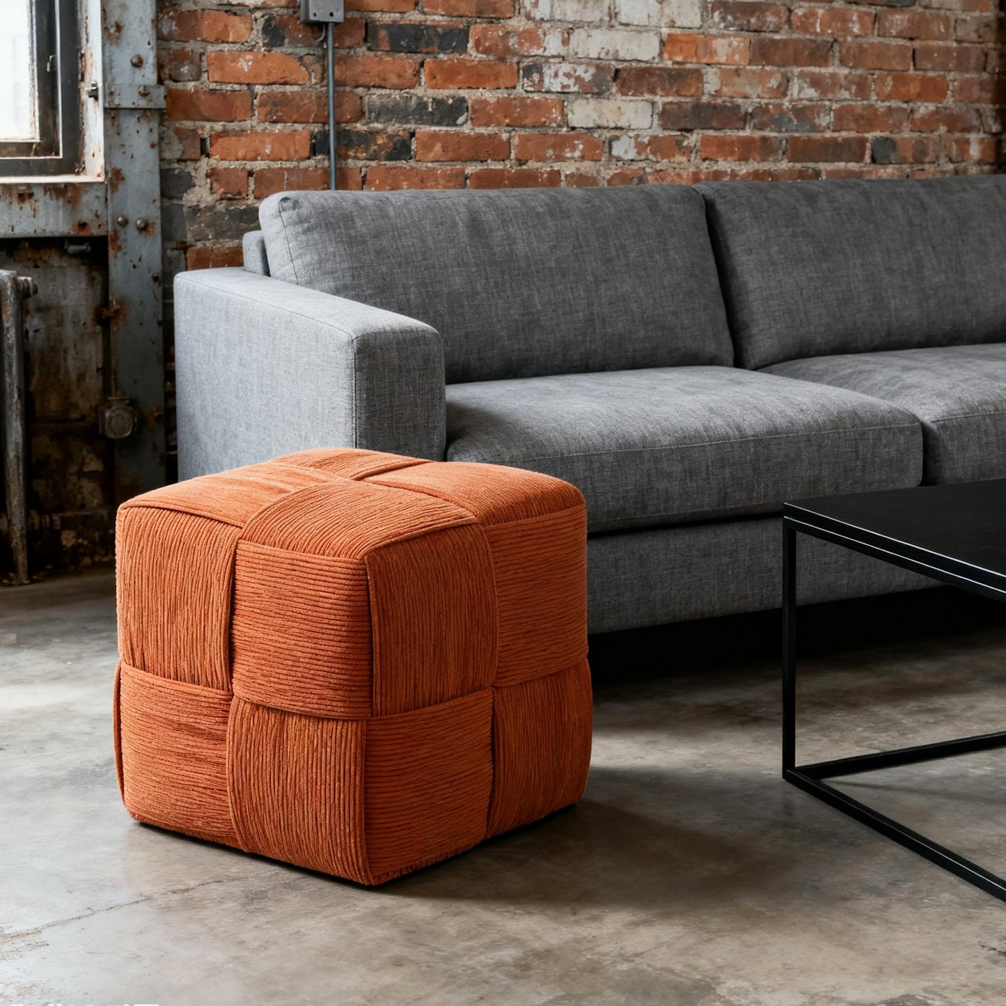 Brown Square Corduroy Ottoman Foot Rest with Woven Design and High-Resilience