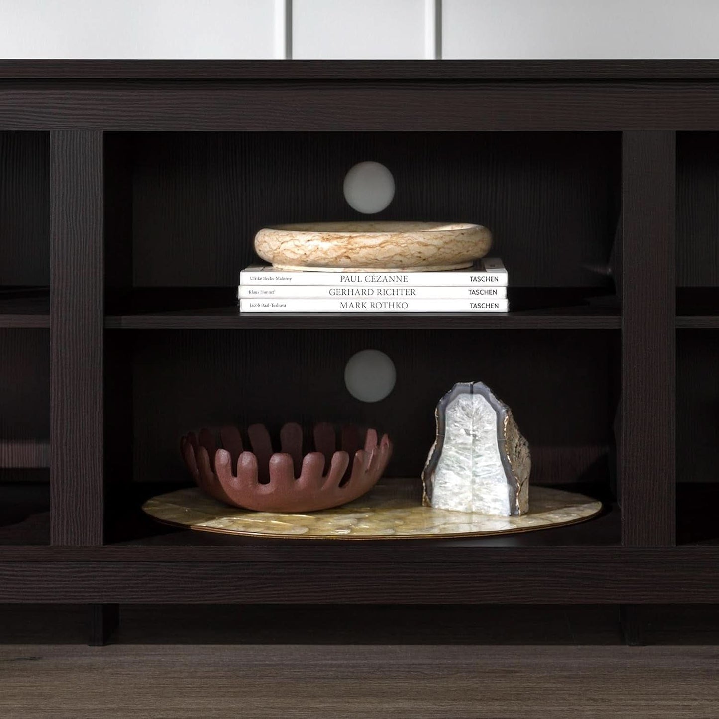 70 Inch TV Stand Espresso Finish With Adjustable Shelves
