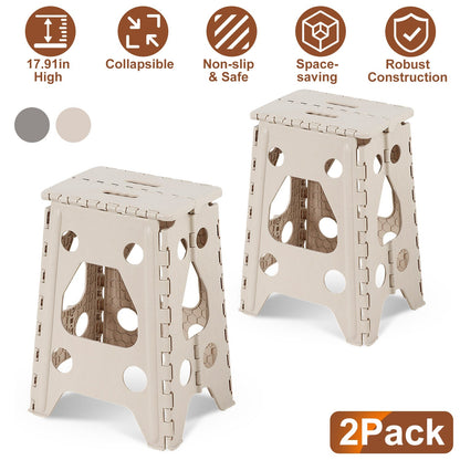 2 Pack 17.91In High Step Stool Folding Stepping Stool Lightweight Plastic Step Stool with Handle Non-slip for Kitchen Bathroom
