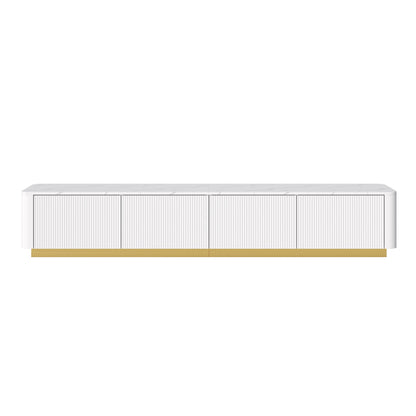 Luxury Fluted White TV Stand Faux Marble Top 4-Drawer 85