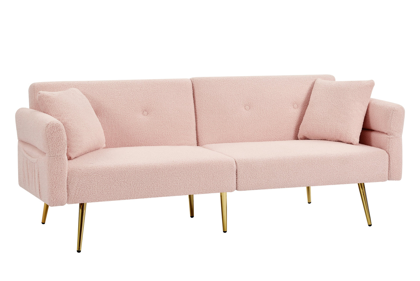 Loveseat Futon Teddy Fabric Pink Convertible 4-Angle Adjustable