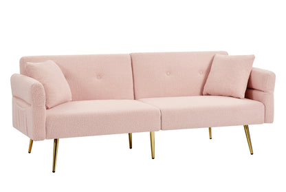 Loveseat Futon Teddy Fabric Pink Convertible 4-Angle Adjustable