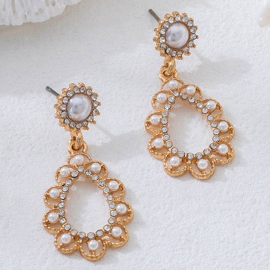 New Arrival Fashion Rhinestone Inlaid Circle Drop Earrings, Premium Unique Pearl Ear Jewelry, Geometric Stud Earrings For Women Daily Wear