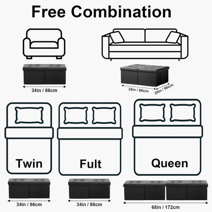 Ottoman With Premium Black Storage 34 Inch Dimension