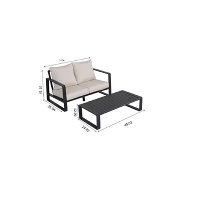 Outdoor Loveseat Set Aluminum Milky White 2 Piece with Coffee Table