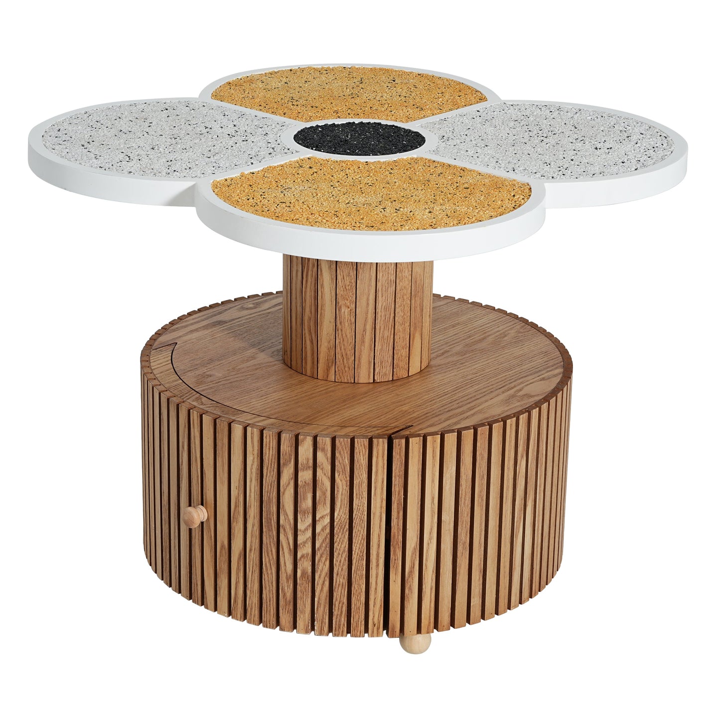 Four-Leaf Clover Side Table, Accent Table with Wood-Grain Base, Storage
