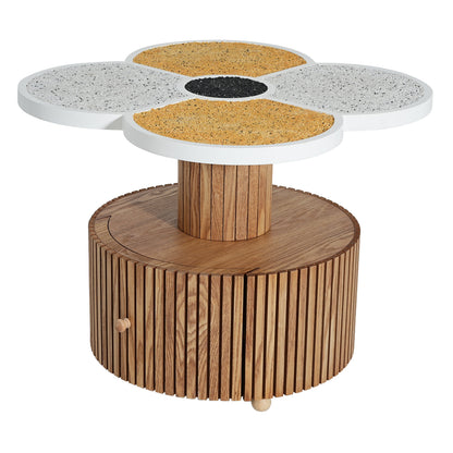 Four-Leaf Clover Side Table, Accent Table with Wood-Grain Base, Storage