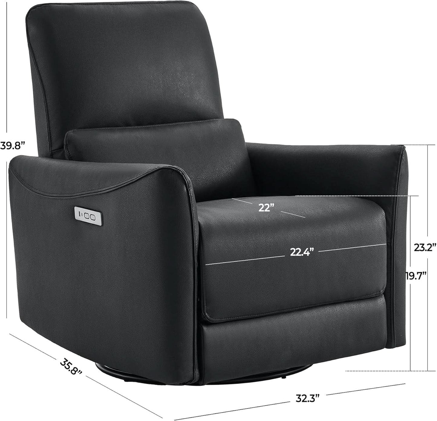 Power Recliner Chair USB Charging Lumbar Support Black