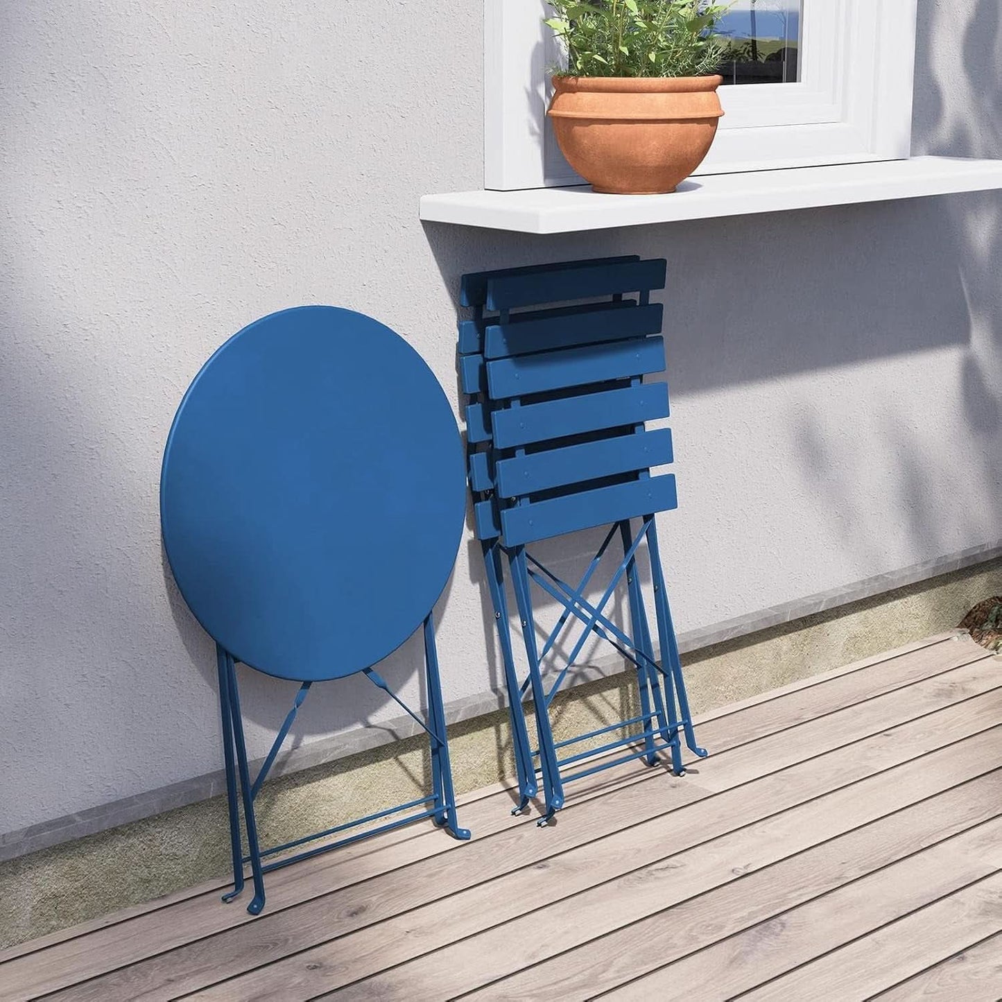 Peacock Blue Folding Patio Bistro Set 3 Piece Outdoor