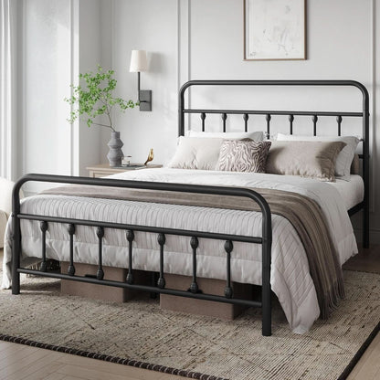 Queen Size Metal Platform Bed Frame With Storage Black