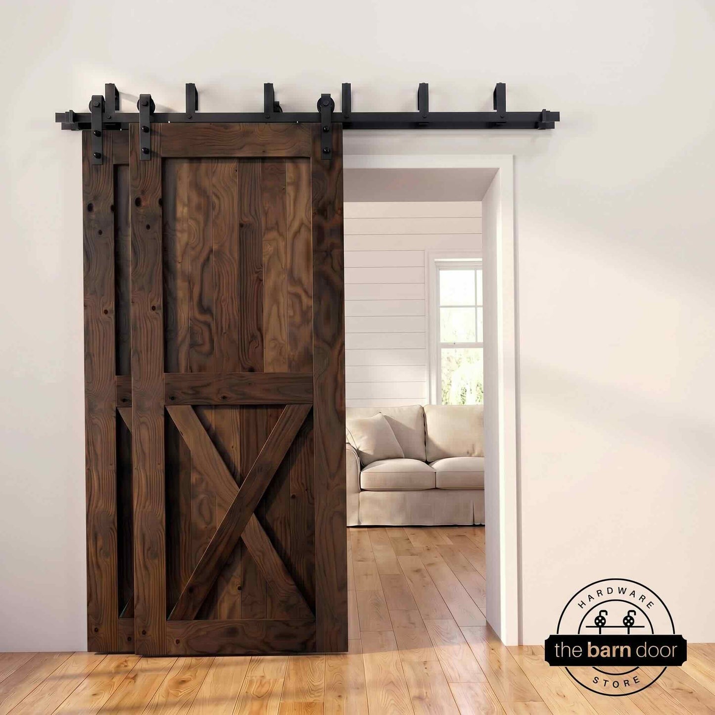 Classic Double Bypass 2 Door Barn Door Kit | Black Hardware