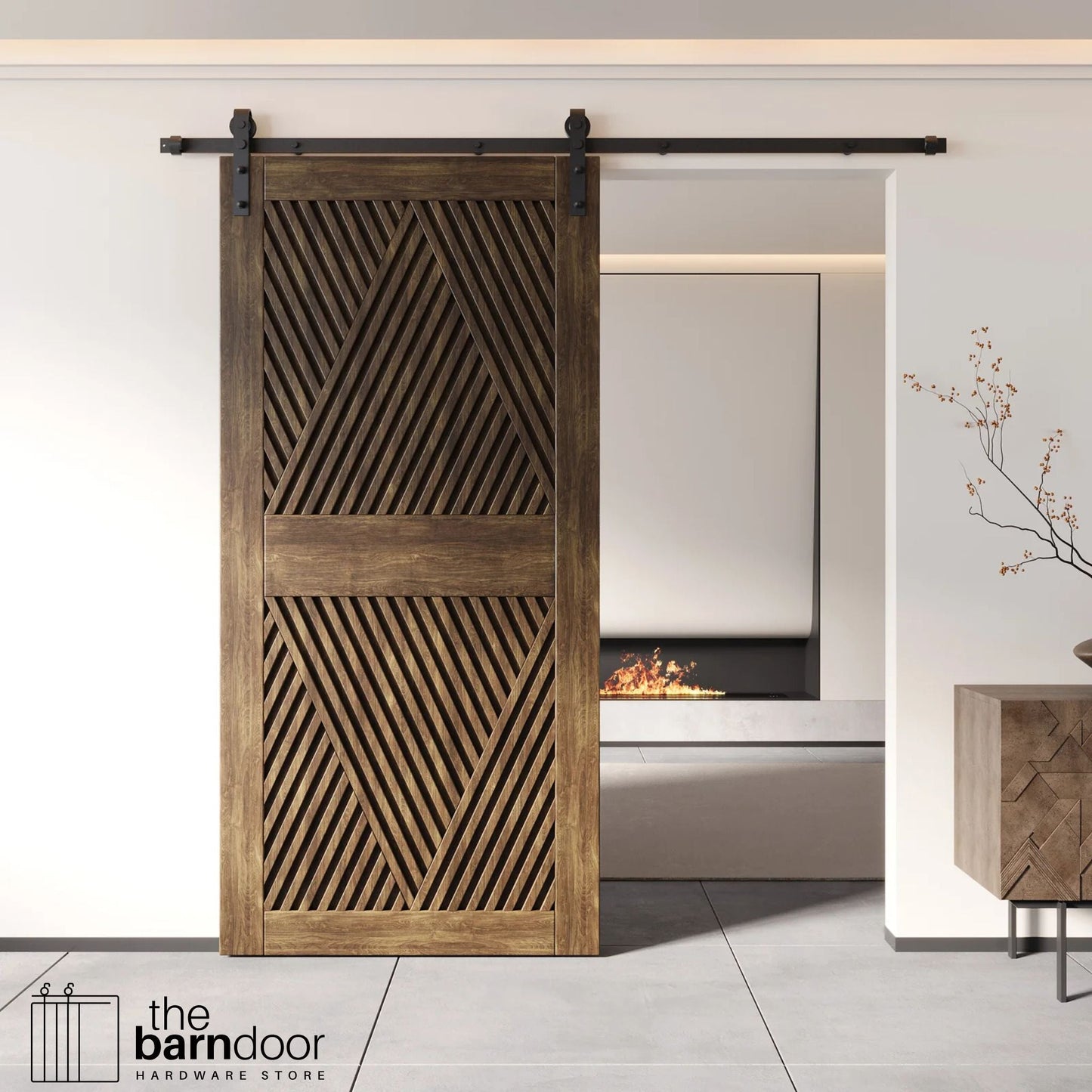 Diamond Pattern Barn Door Kit | Black Hardware