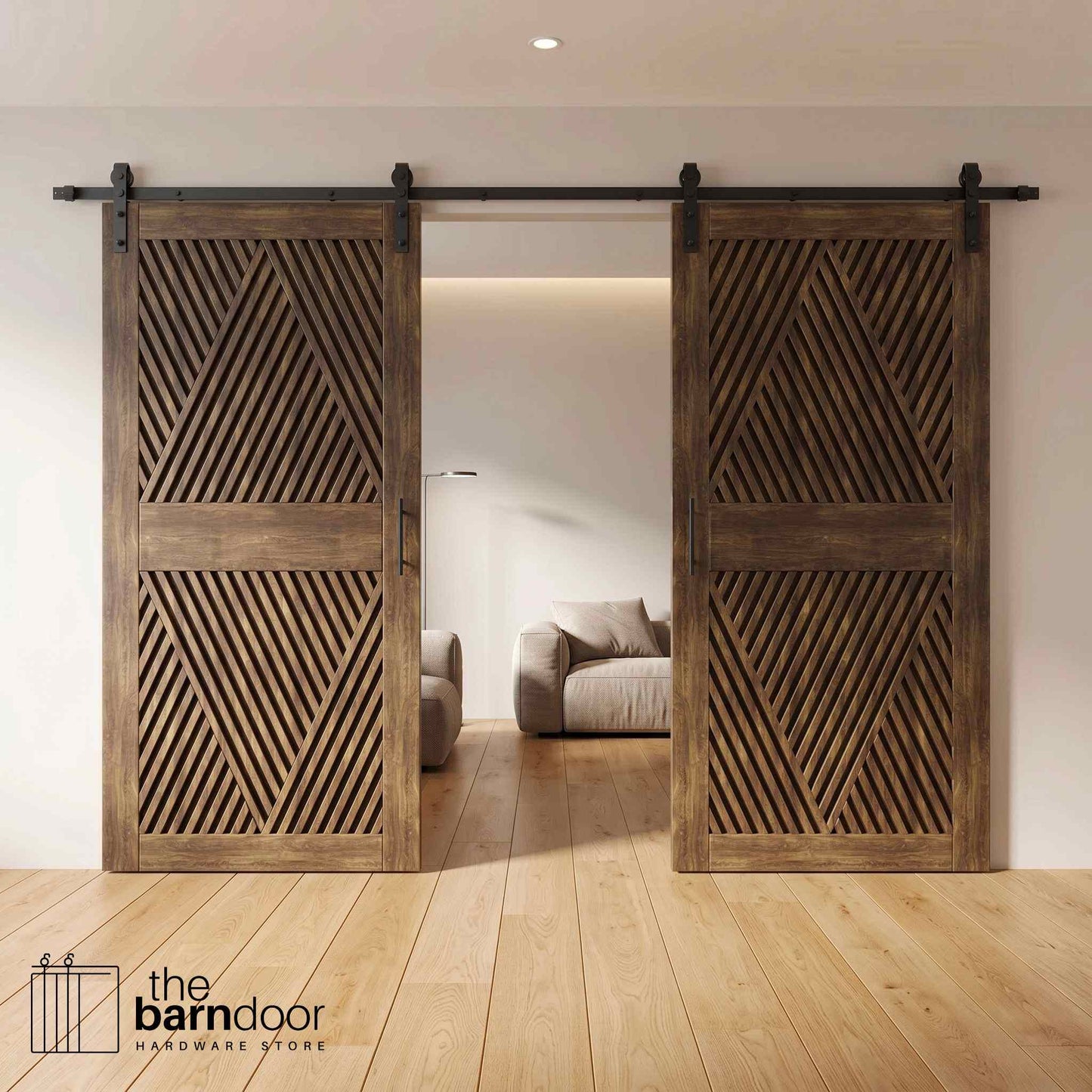 Diamond Pattern Double Door Barn Door Kit | Black Barn Door Hardware