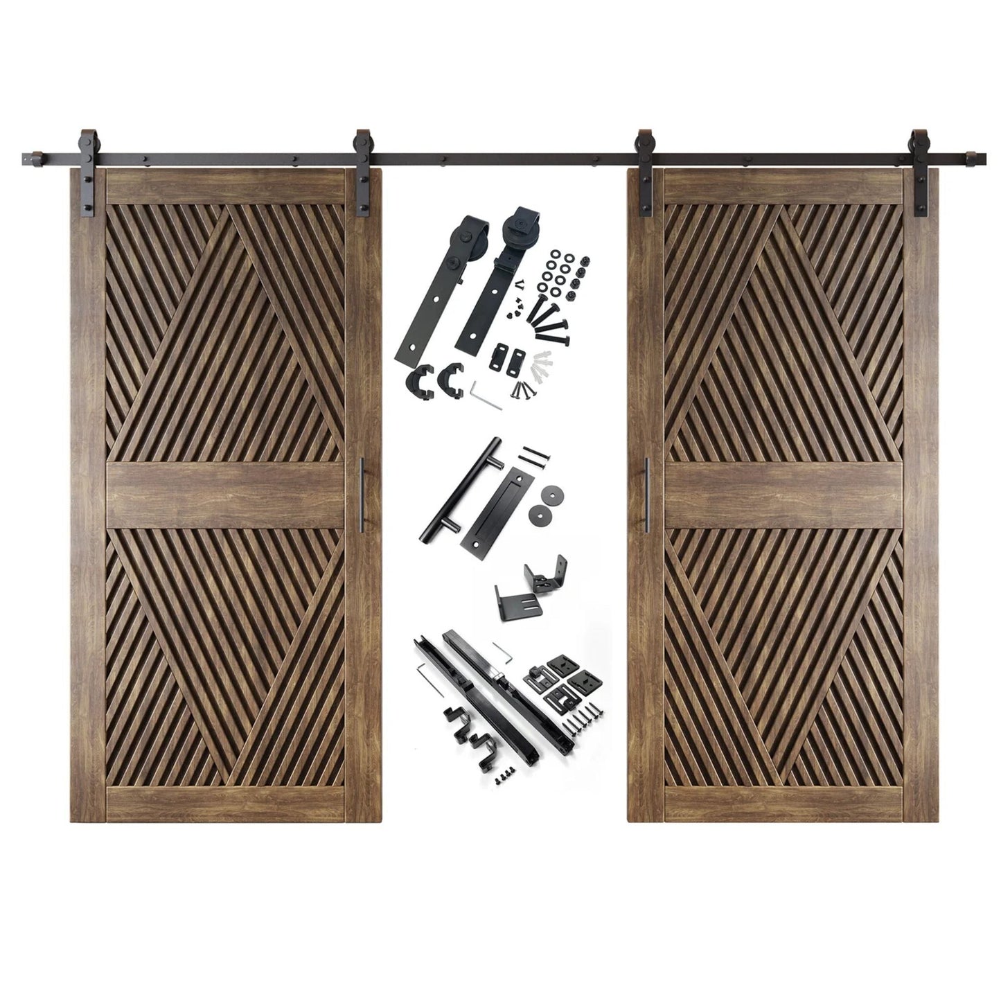 Diamond Pattern Double Door Barn Door Kit | Black Barn Door Hardware