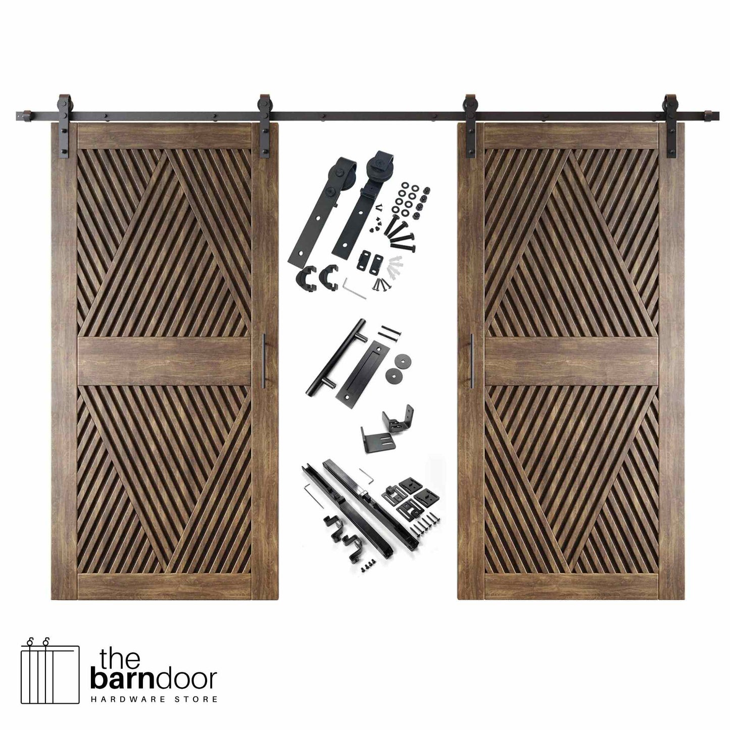 Diamond Pattern Double Door Barn Door Kit | Black Barn Door Hardware