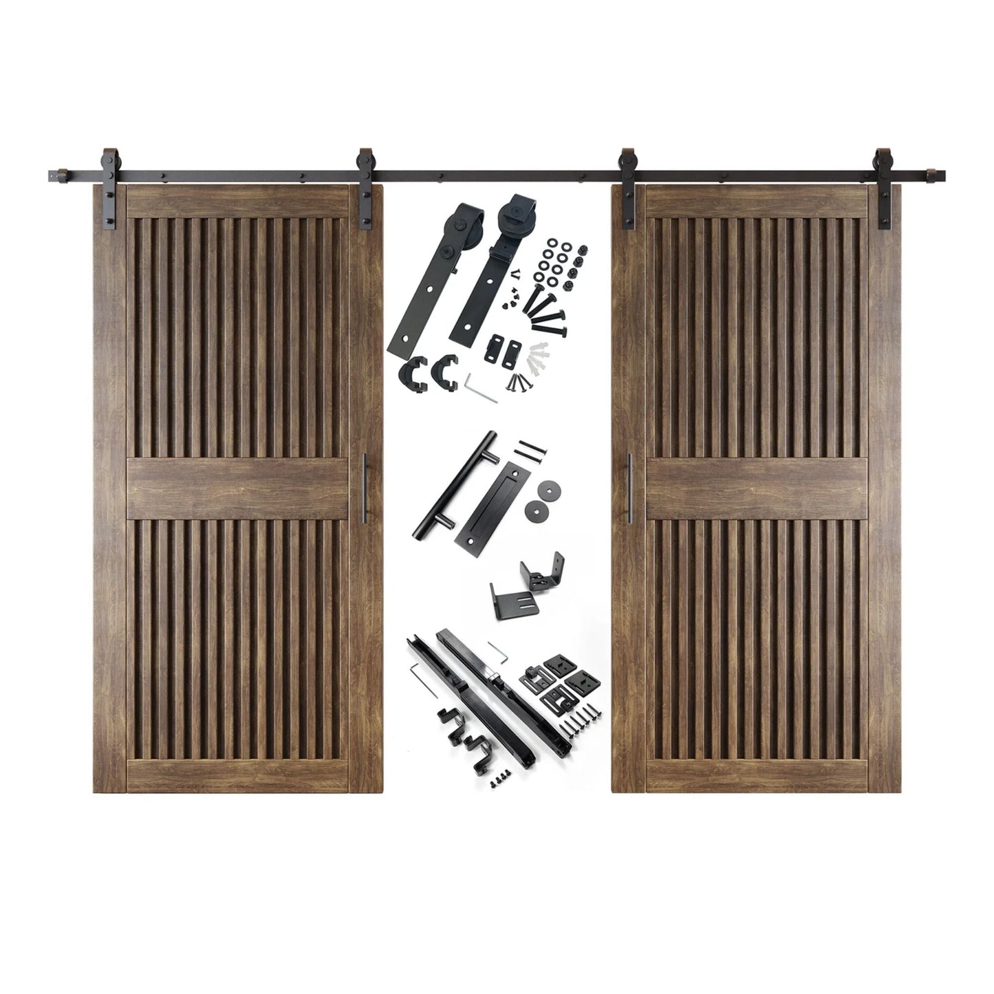 Vertical Slat Double Door Barn Door Kit | Black Barn Door Hardware