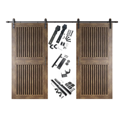 Vertical Slat Double Door Barn Door Kit | Black Barn Door Hardware