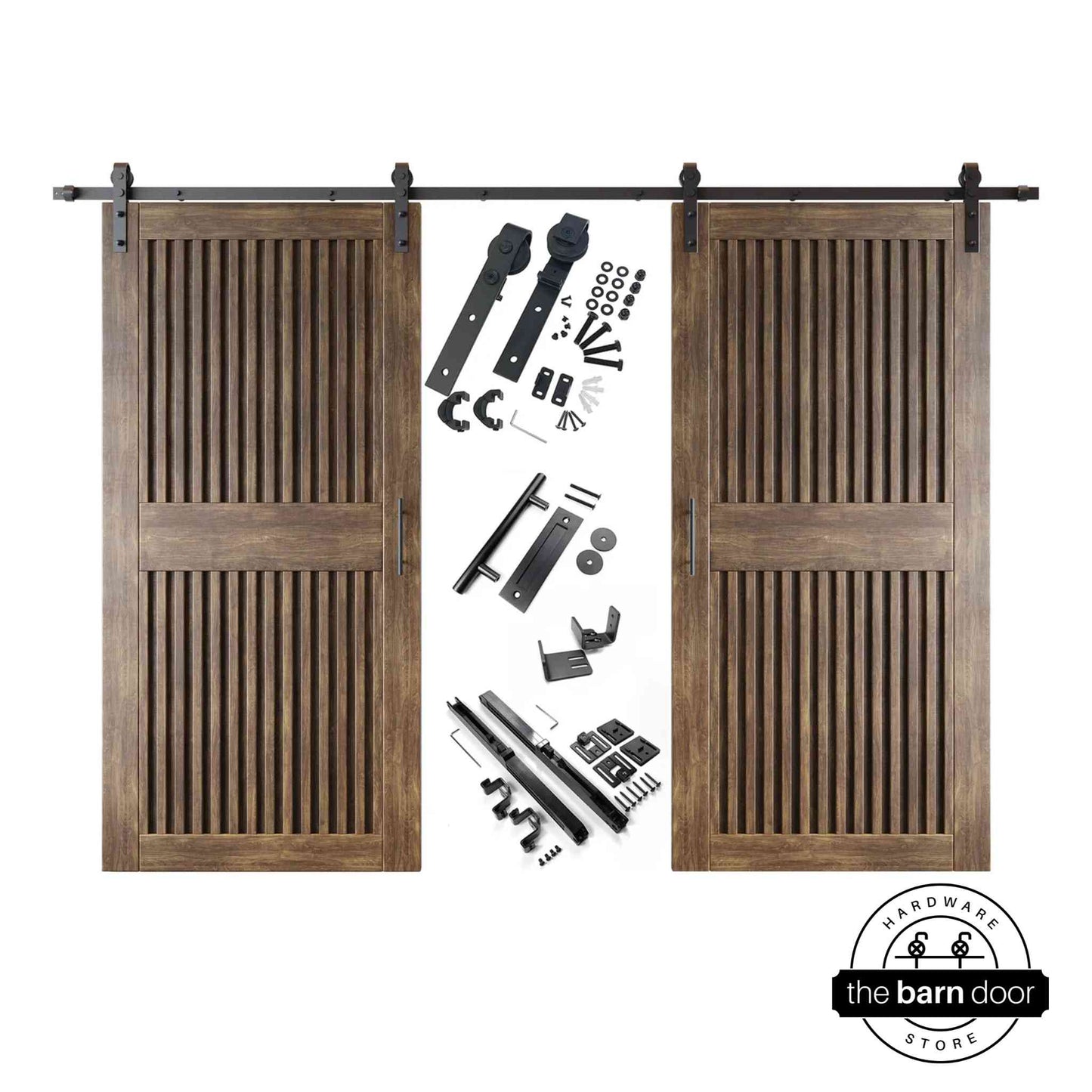 Vertical Slat Double Door Barn Door Kit | Black Barn Door Hardware