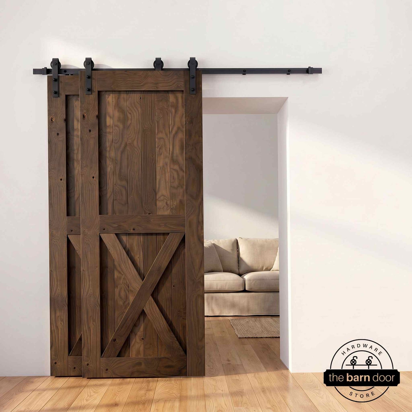 Classic Single Bypass 2 Door Barn Door Kit | Black Hardware