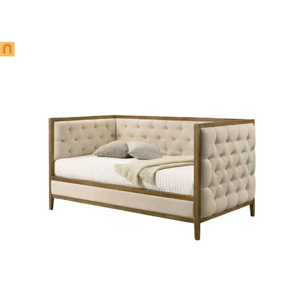 Chaise Lounge Daybed Oak Fabric Diamond Tufted Twin 83in