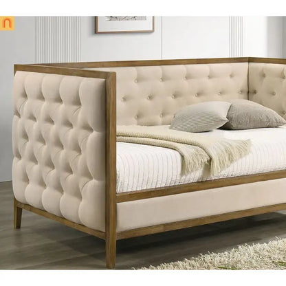 Chaise Lounge Daybed Oak Fabric Diamond Tufted Twin 83in