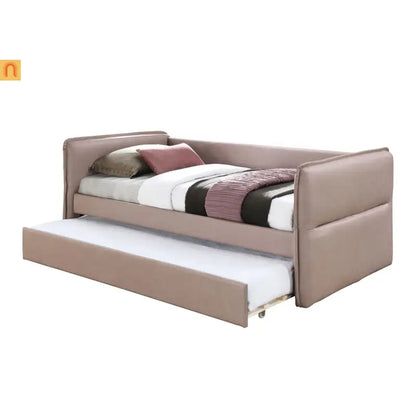 Daybed Upholstered Dusty Rose Polyester Twin Over Twin Trundle