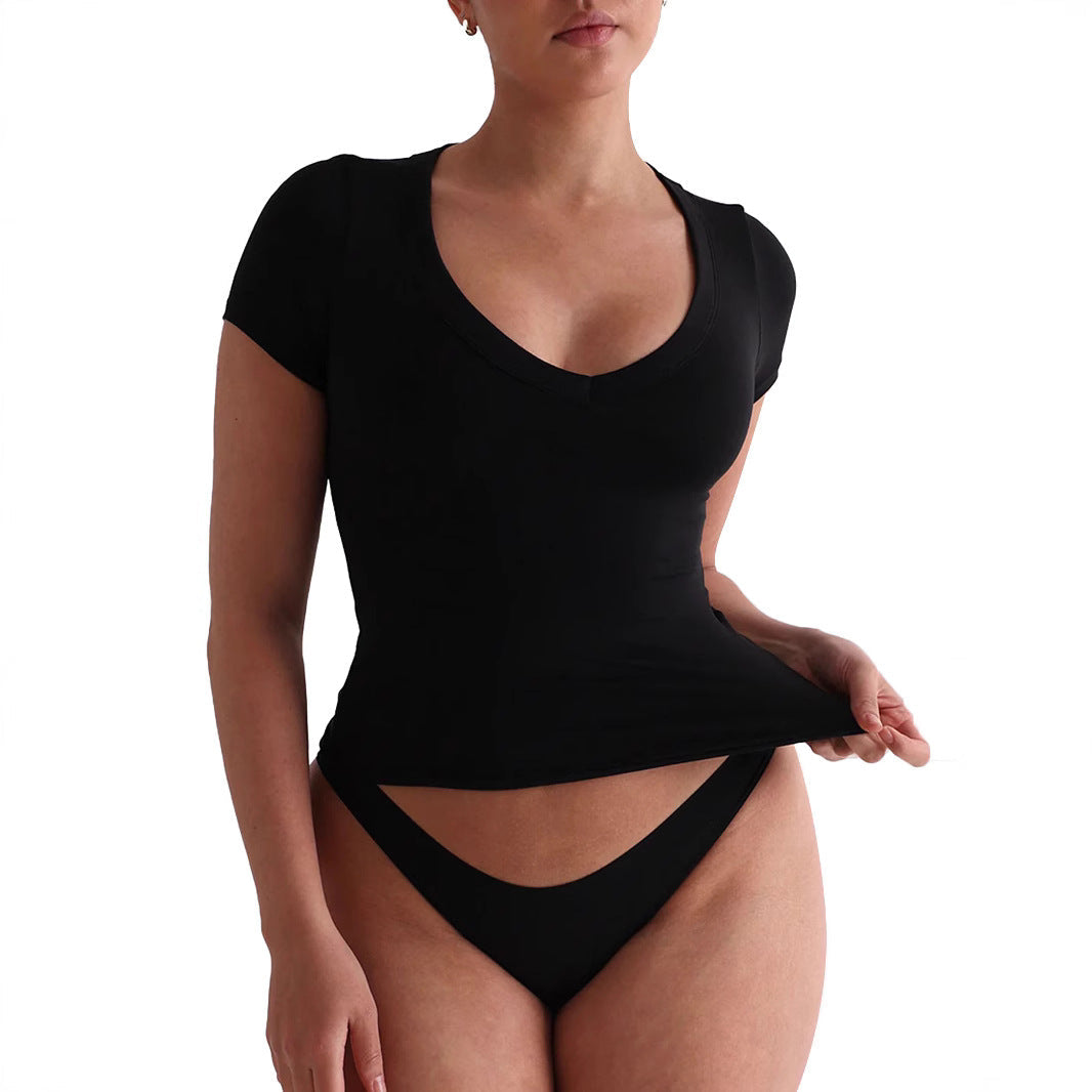 V-neck Short-sleeve Yoga Top For Workouts