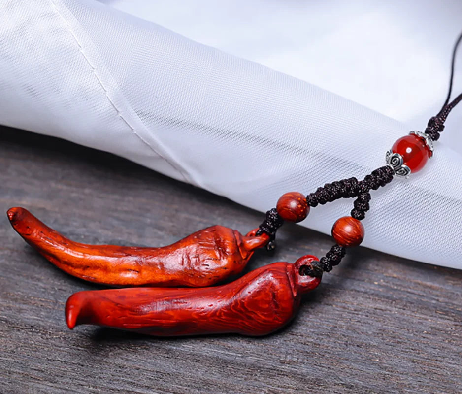 Pepper Rosewood Netsuke Bead – Small Carved Figurine Pendant 5.5 cm