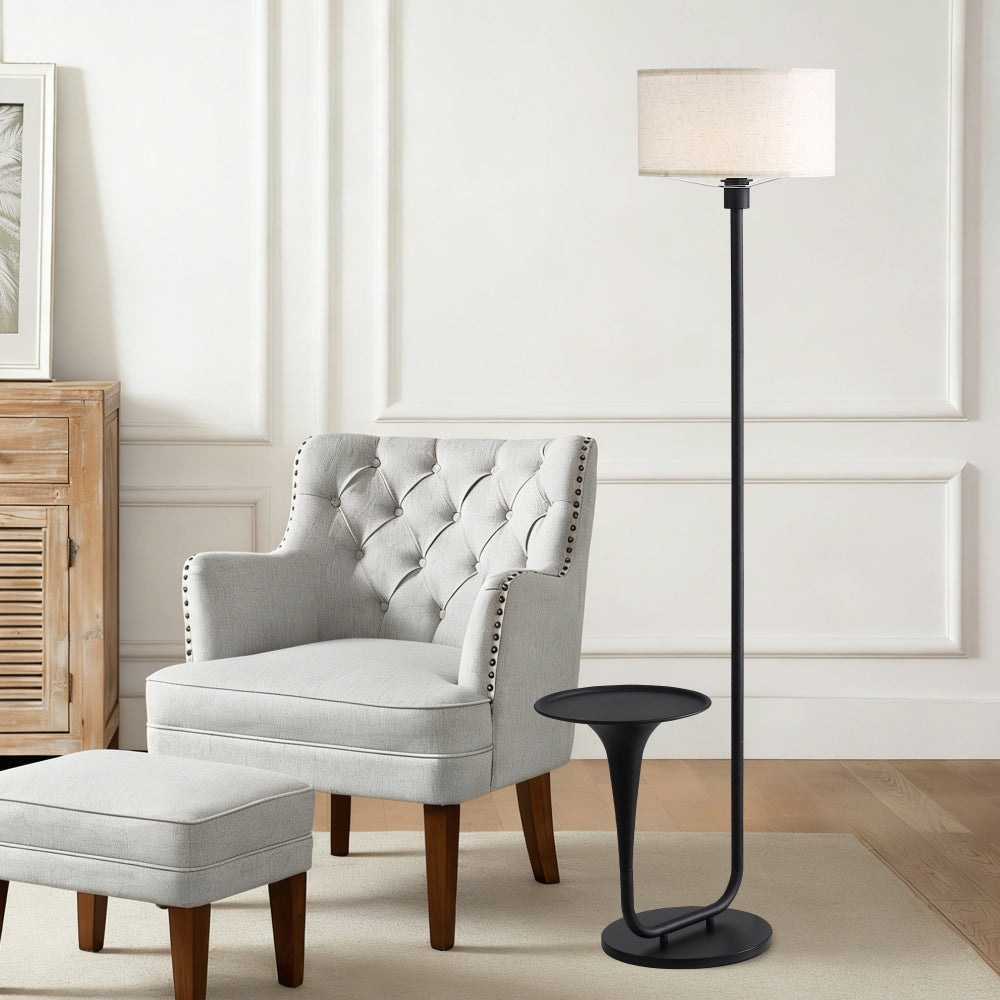 Dimmable Floor Lamp with Side Table | 57.5" Vintage Standing Light, Foot Switch & Bulb Included