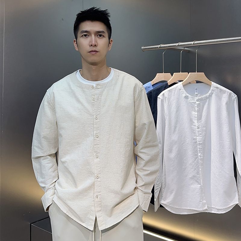 Chinese-style Vintage Mandarin-collar Linen Shirt