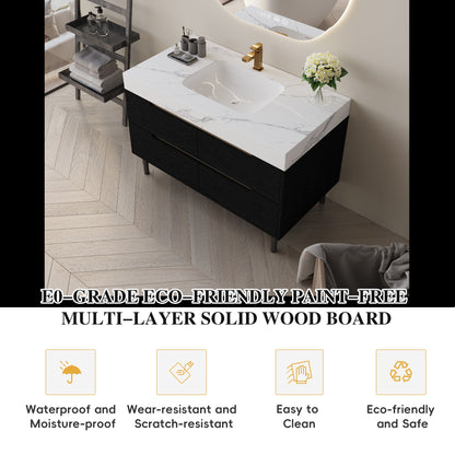 35.4' Modern Bathroom Vanity with Undermount Sink, Sintered Stone Top, Waterp...