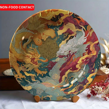 Hand-Painted Ceramic Decorative Plate with Chinese Dragon