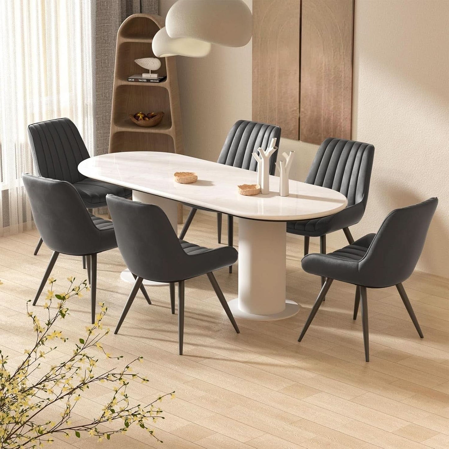 Black Modern Dining Chairs Set Of 4 With Thick Cushions