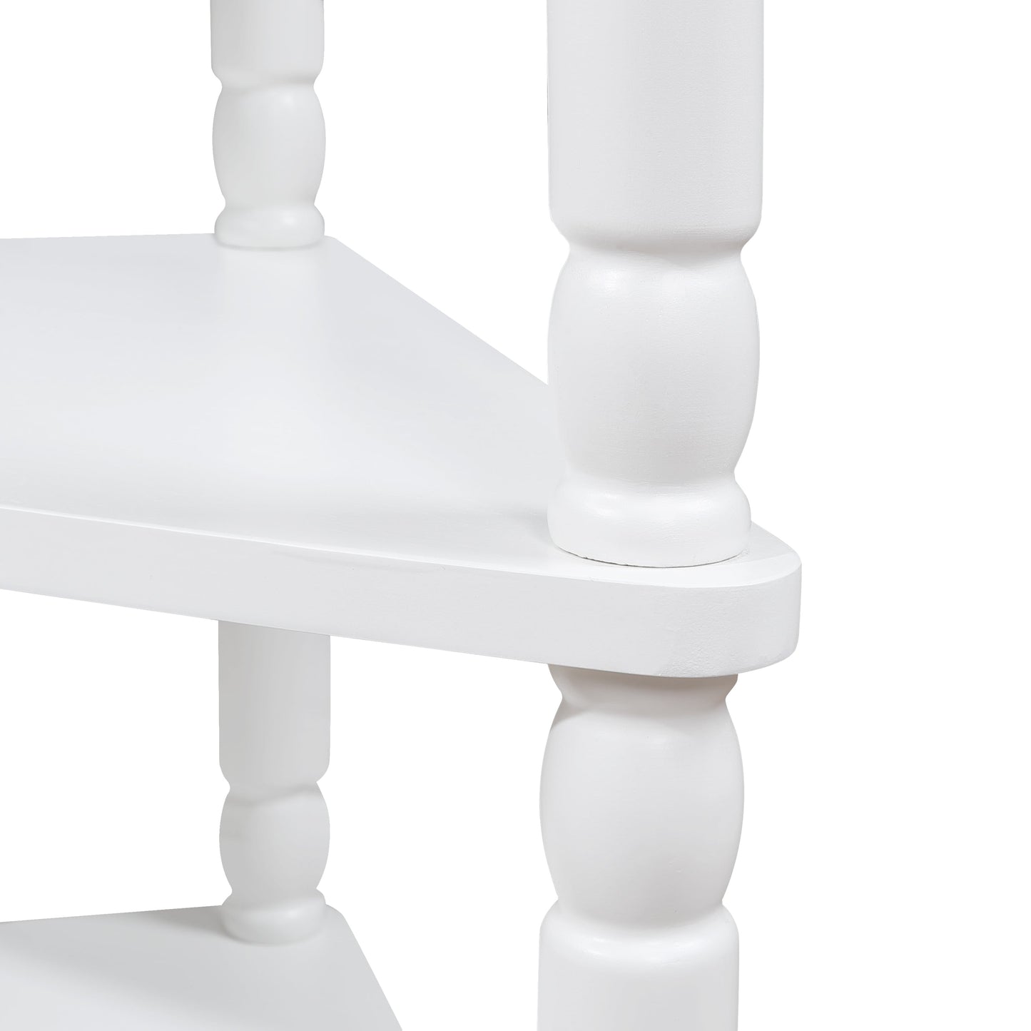 33.8 in Triangle Corner Table, 3-Tier Solid Wood Legs, Small Spaces, Milk White