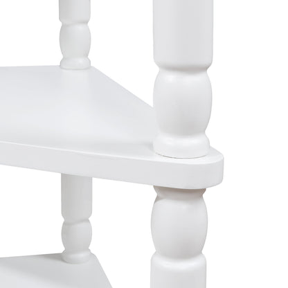 33.8 in Triangle Corner Table, 3-Tier Solid Wood Legs, Small Spaces, Milk White
