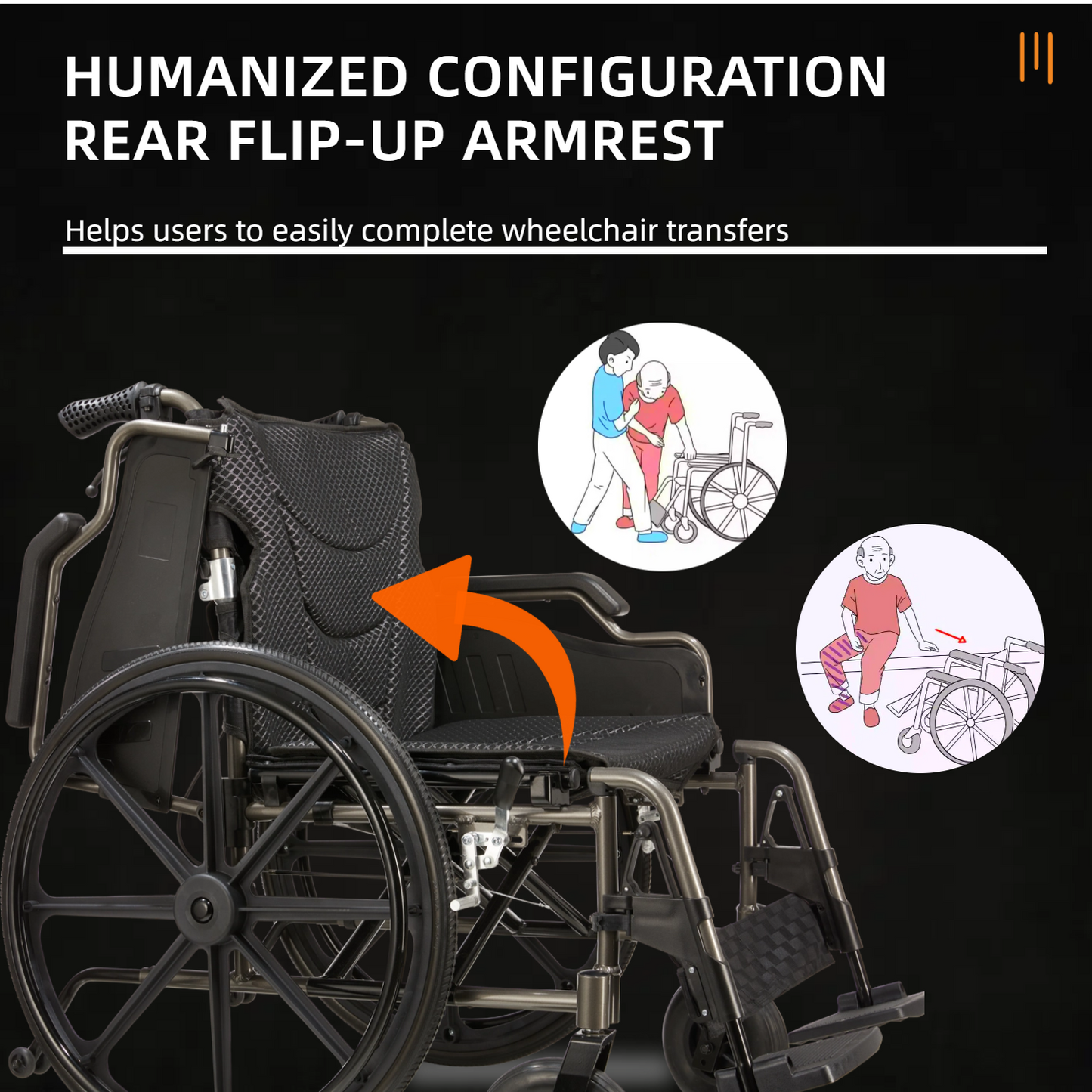 Wheelchair Manual Transport Folding Aluminum 18 In Seat 275 LB Dark Gray