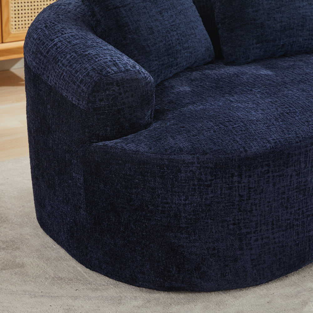 Loveseat Curved Chenille Blue Memory Foam 3 Pillows No Assembly 63.2 In 300 LB