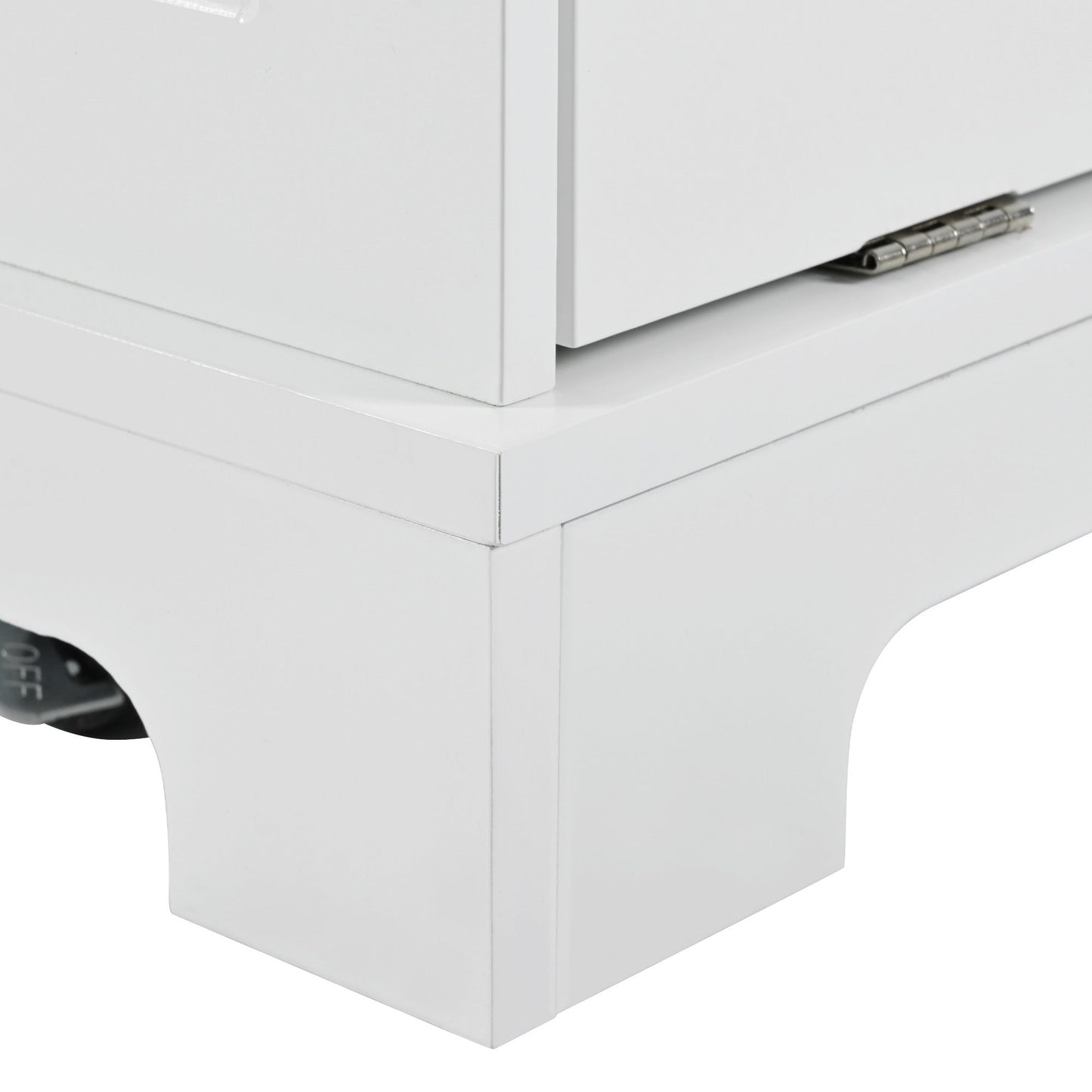 K&K Fluted Kitchen Island with Trash Can Storage Cabinet, Power Outlet, Internal Storage Rack, Rolling Kitchen Islands on 5 Wheels with 3 Drawer, 3 Open Side Racks for 10 Gallon Garbage Bin, White