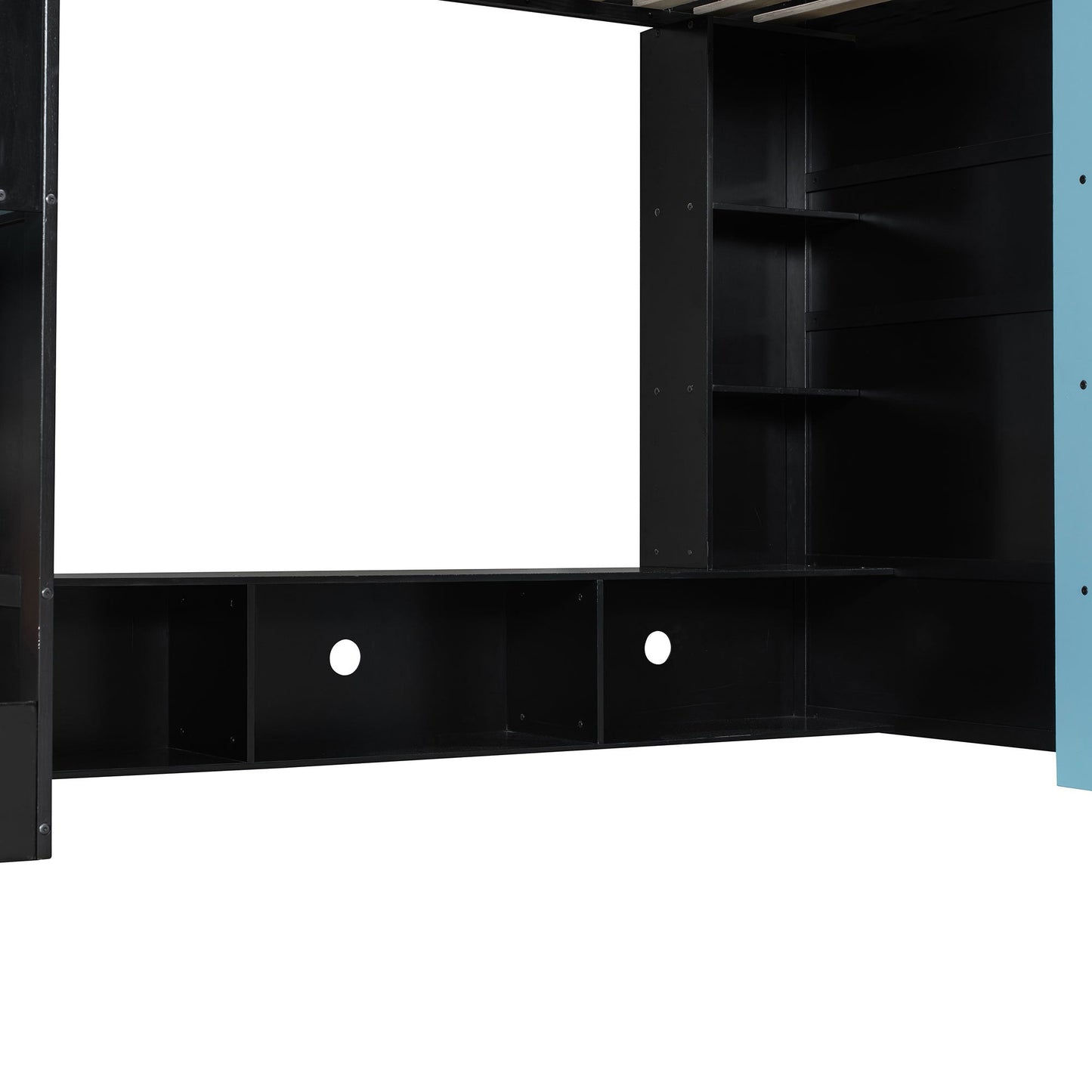 Twin Size Wood Loft Bed with Desk, Multi-storage Shelves and RGB Light, Cloud