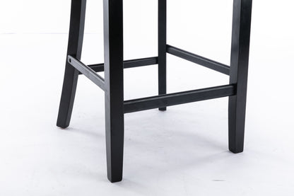Contemporary Velvet Upholstered Barstools Button Tufted with Wooden Legs Set of 2, Blue