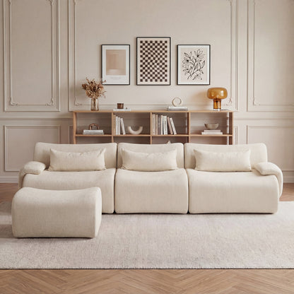 Sofa Curved White 3 Seat Anti-Slip 118 In No Assembly High-Density Foam