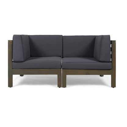2-Piece Loveseat Set with Water-Resistant Cushions in Dark Grey Acacia Wood