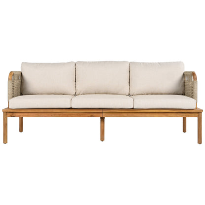 Outdoor Sofa Set Acacia Wood Rope 4 Piece Teak Beige