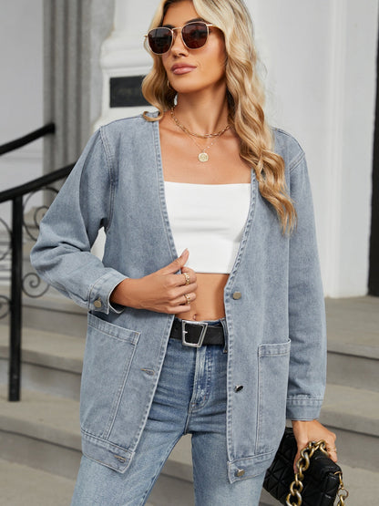 Classic Denim Jacket with V-Neck