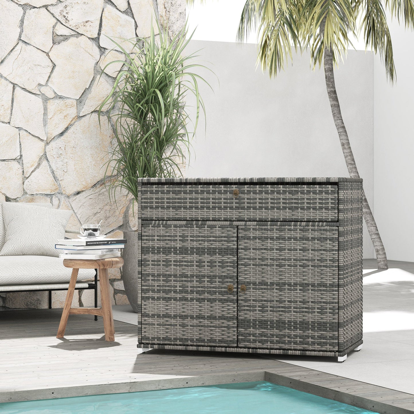 Outdoor Towel Rack and Pool Toy Cabinet, Hot Tub Accessory Storage, Freestanding