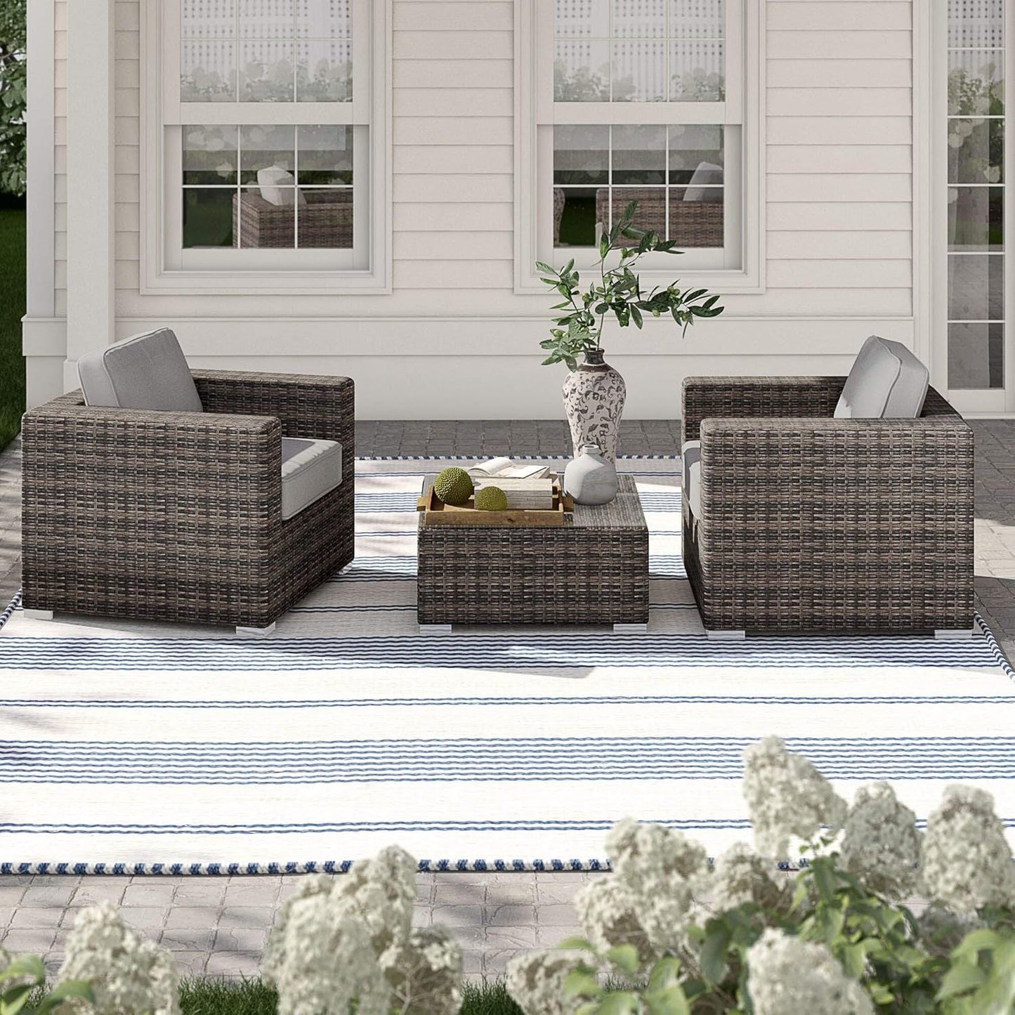 Outdoor Sofa Set Wicker Rattan Aluminum Gray 3 Piece Assembled