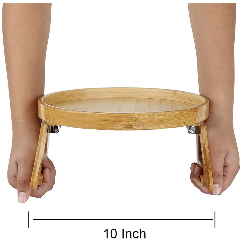 Round Bamboo Sofa Tray with Legs Foldable