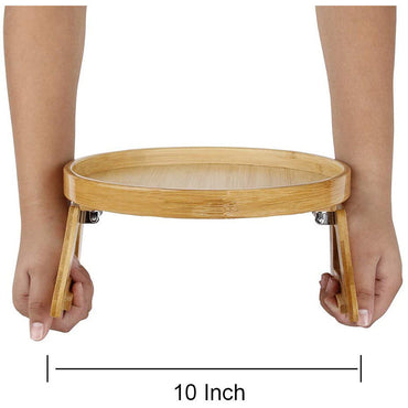 Round Bamboo Sofa Tray with Legs Foldable