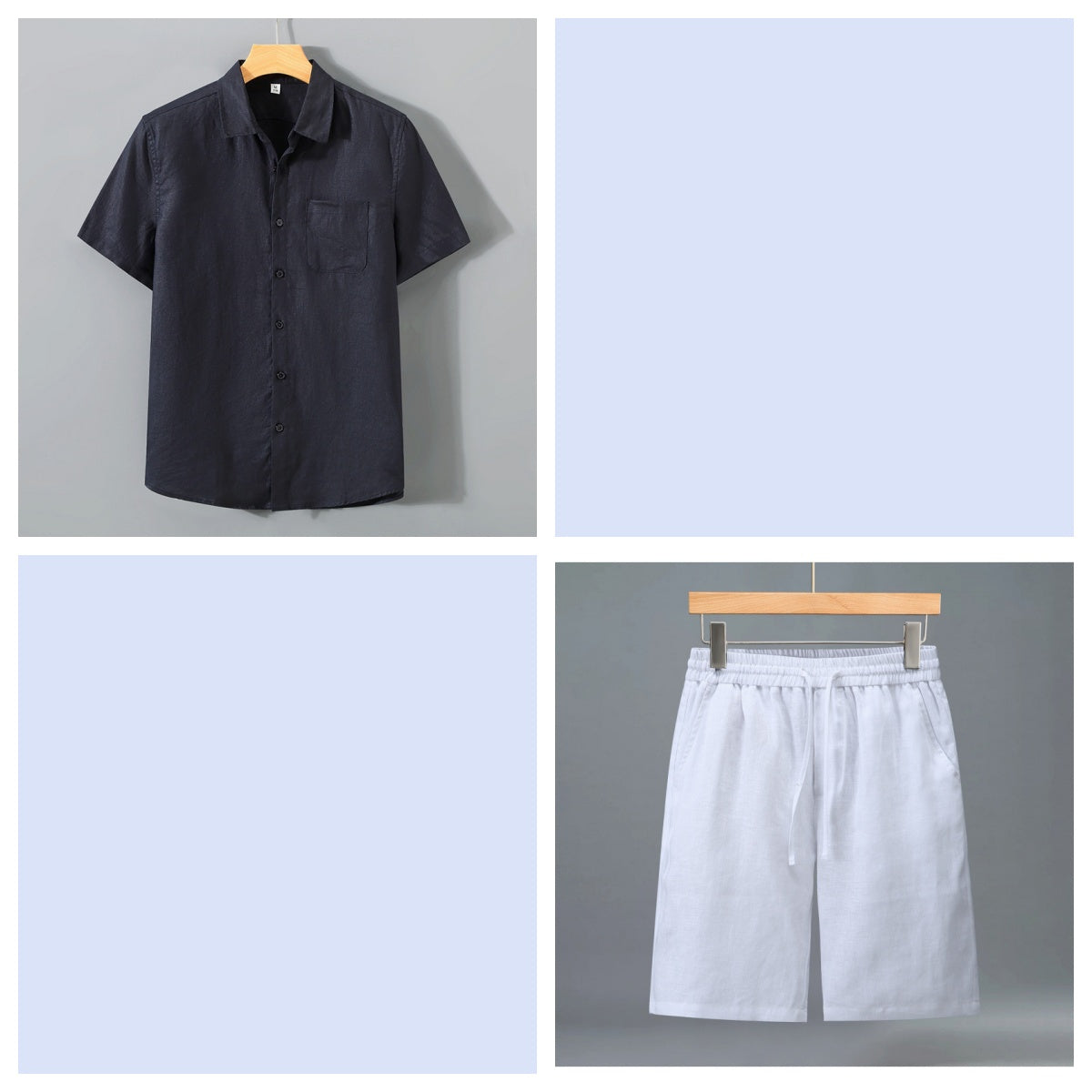 Men's Pure Linen Shorts and Short Sleeve Shirt Set - Summer Loose Casual Lightweight Outfit