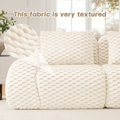 Sectional loveseat L-Shape Flannelette Cream 2 Seat with Ottoman 82 In